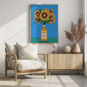 Sunflowers in Honey Whiskey Retro Illustration Poster