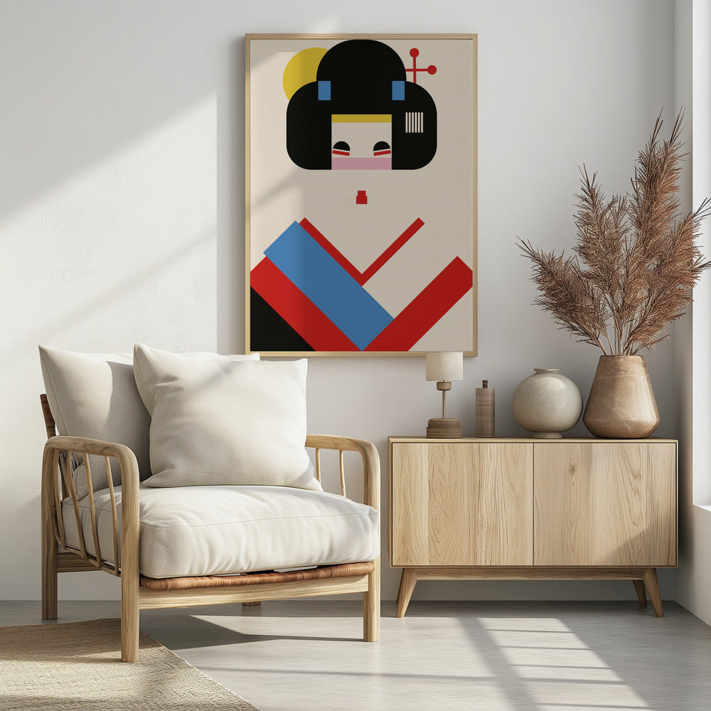 Geisha Girl Geometric Illustration Poster