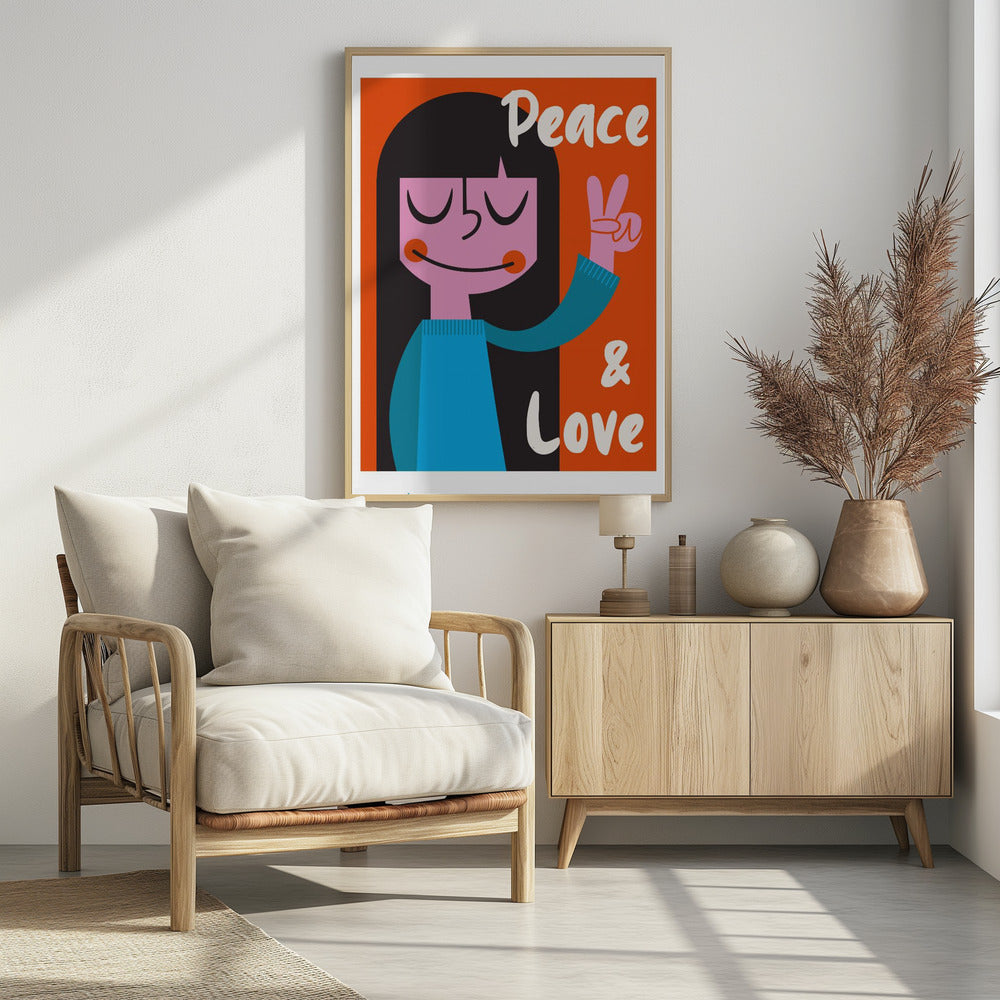 Peace &amp; Love Mid Century Illustration Poster