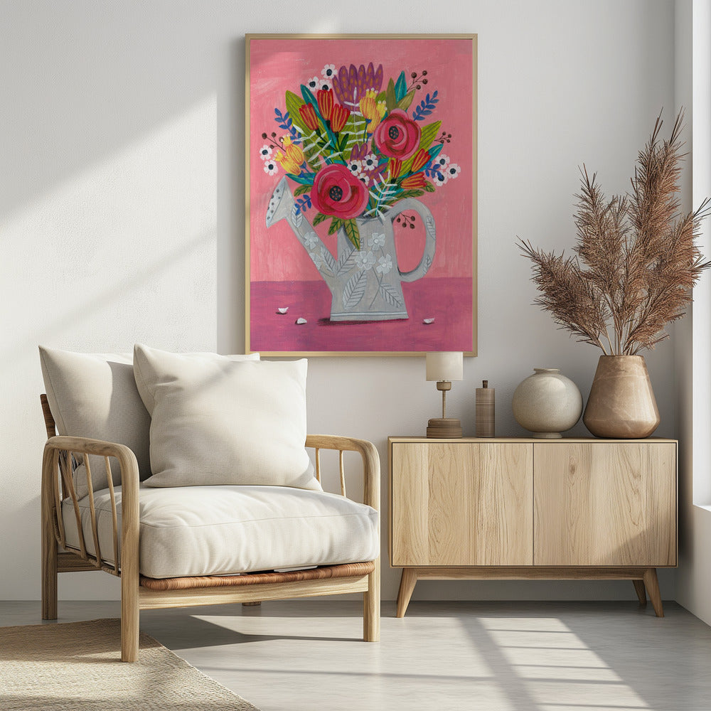 Watering Can with Flowers Poster