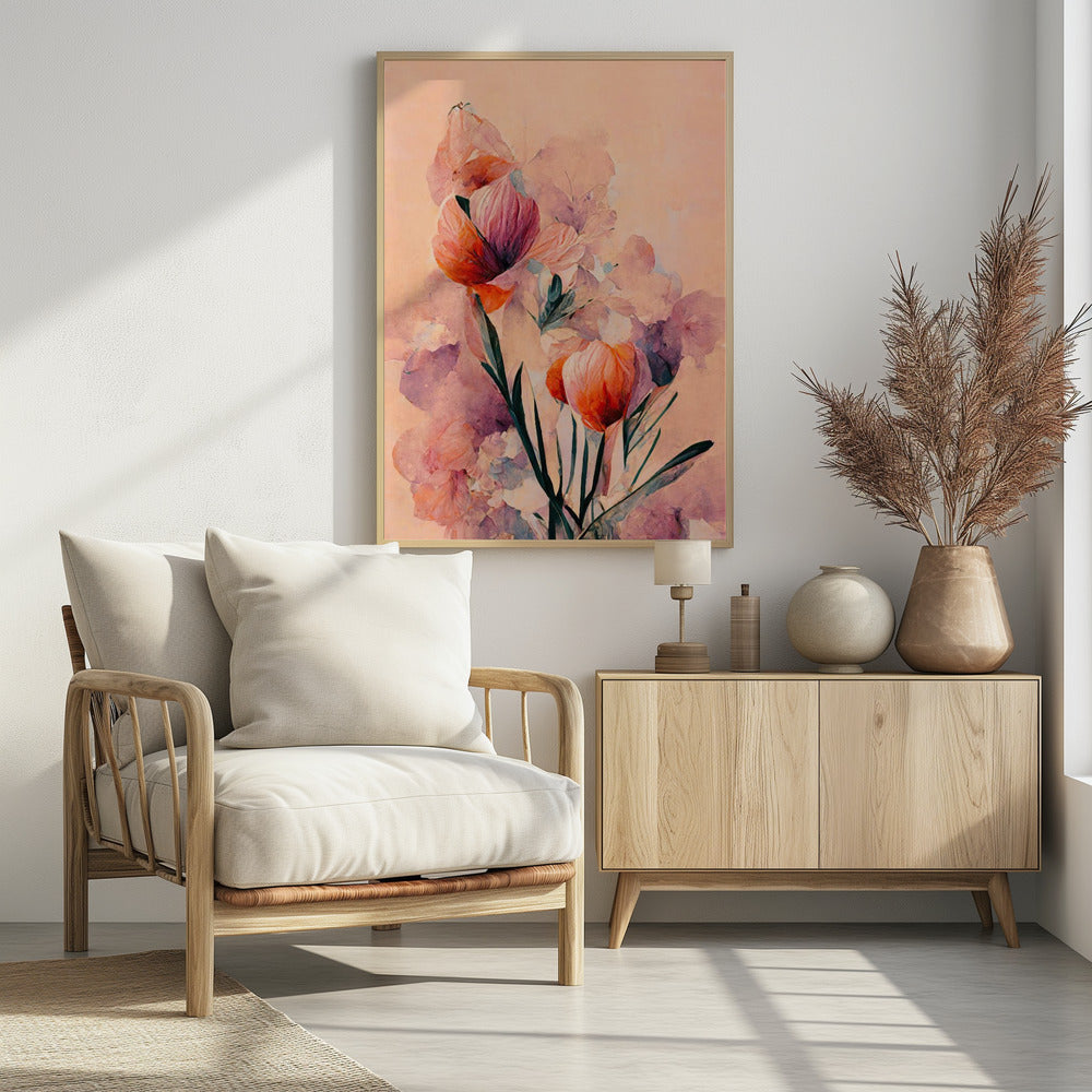 Abstract Coral Flowers (Peach) Poster