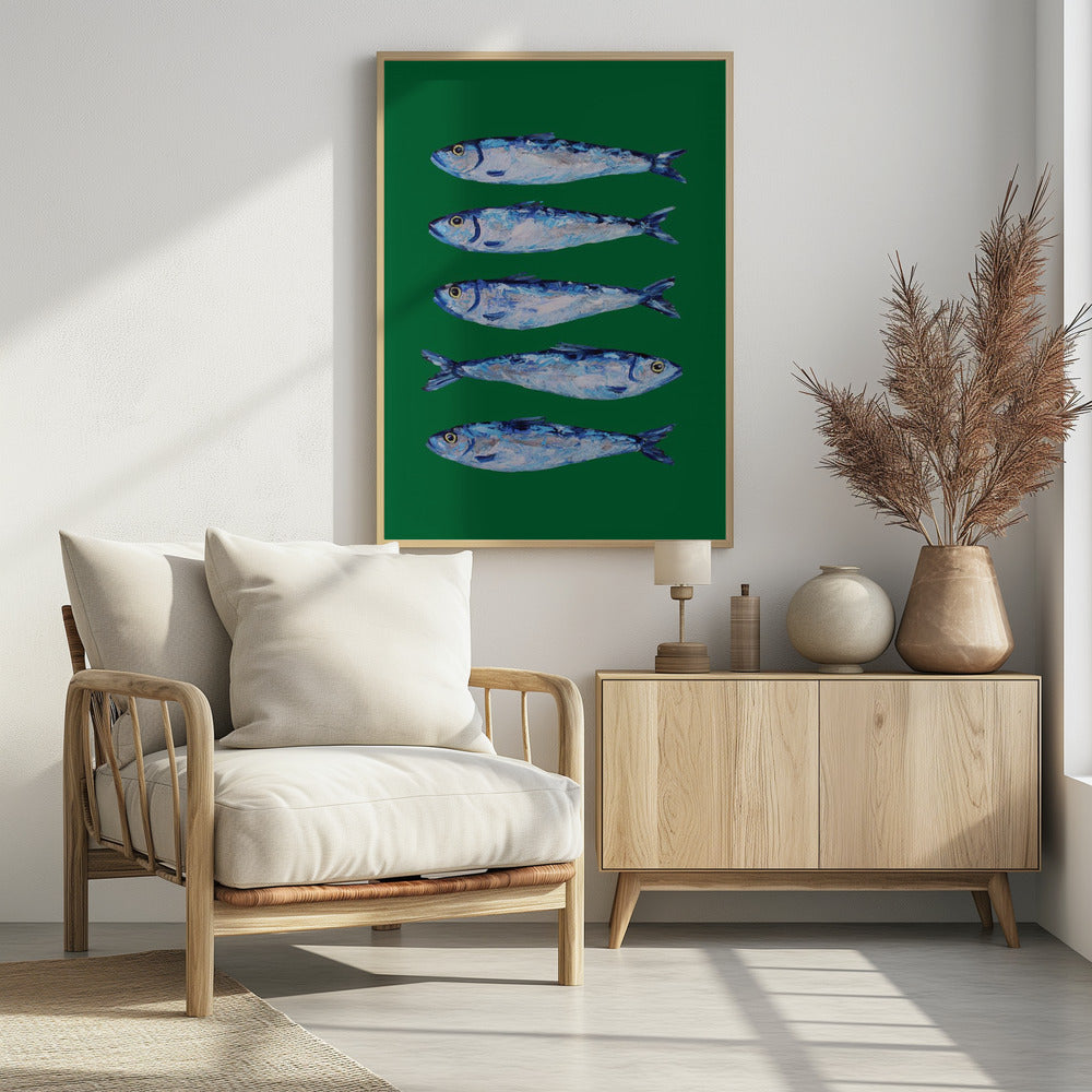 Sardines Forest Green Poster