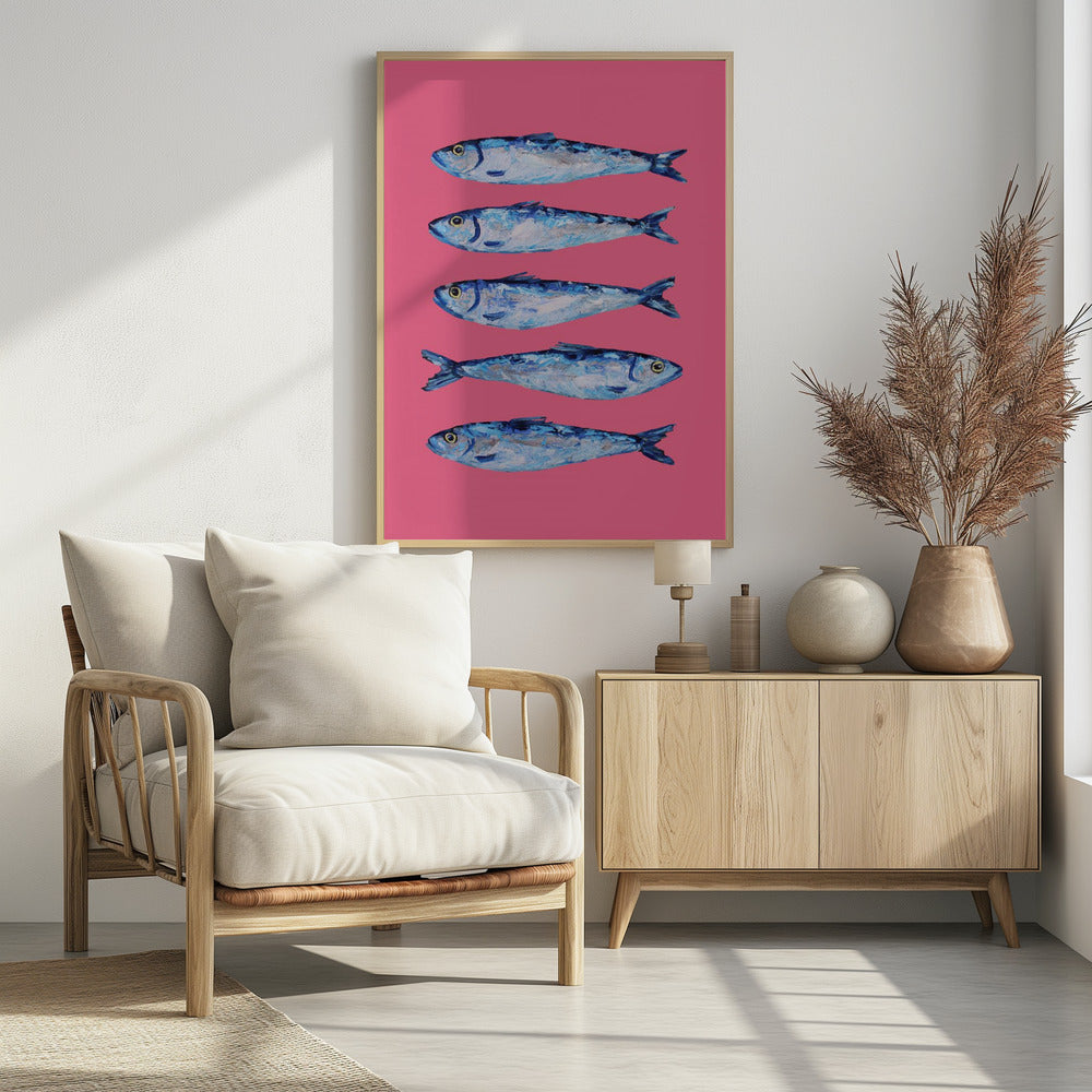 Sardines on Pink Poster