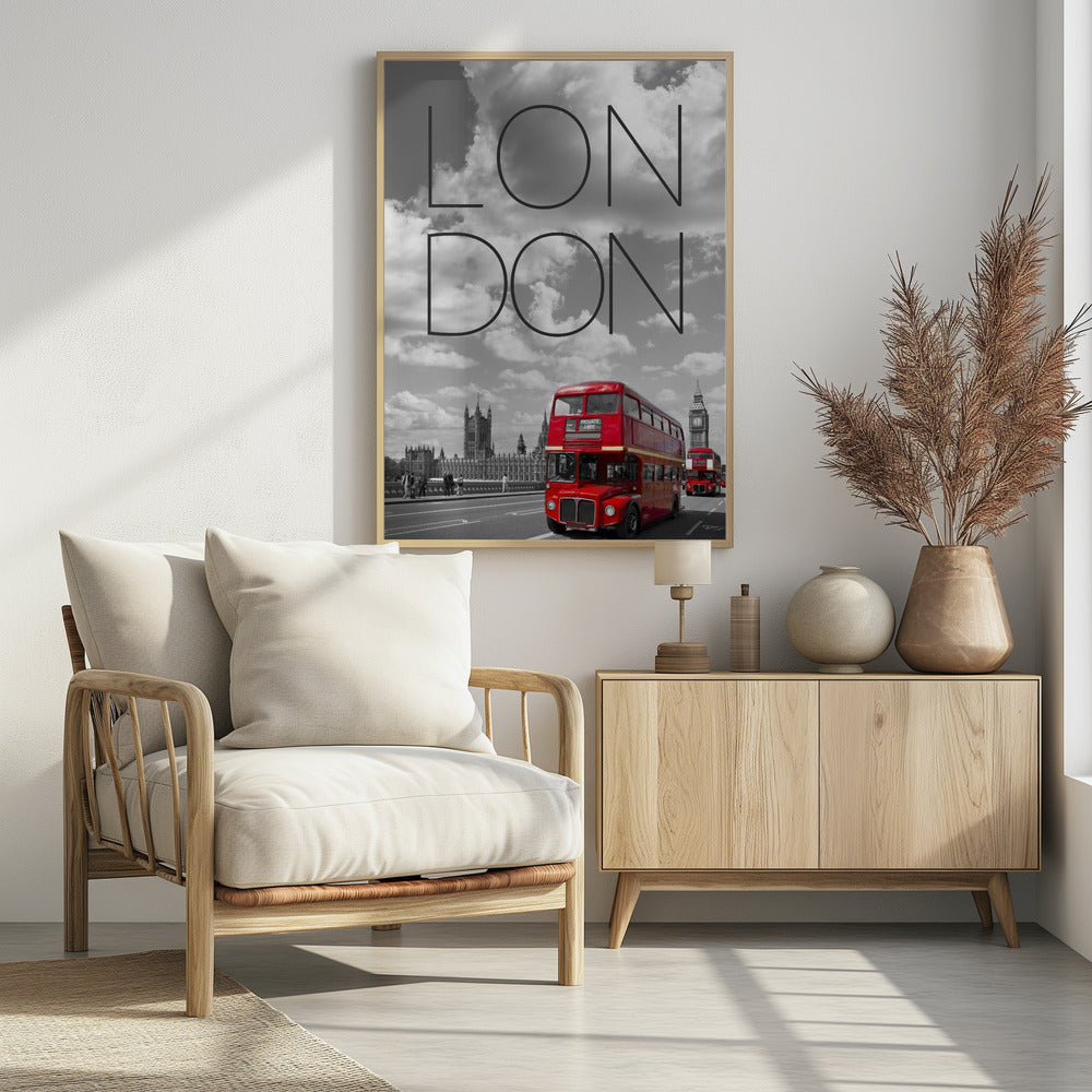 Red Buses in London | Text &amp; Skyline Poster