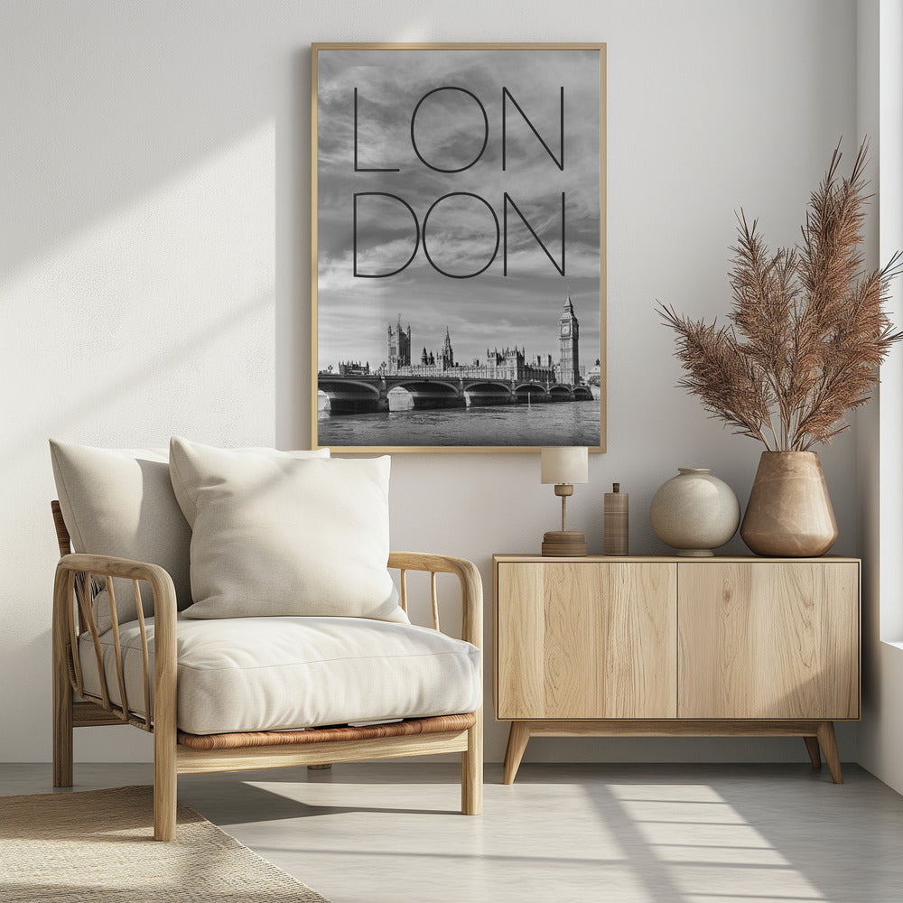 LONDON Westminster Bridge | Text &amp; Skyline Poster