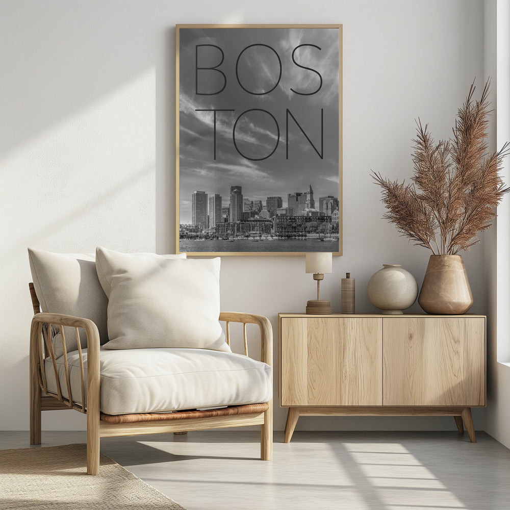 BOSTON Skyline Financial District &amp; North End | Text &amp; Skyline Poster