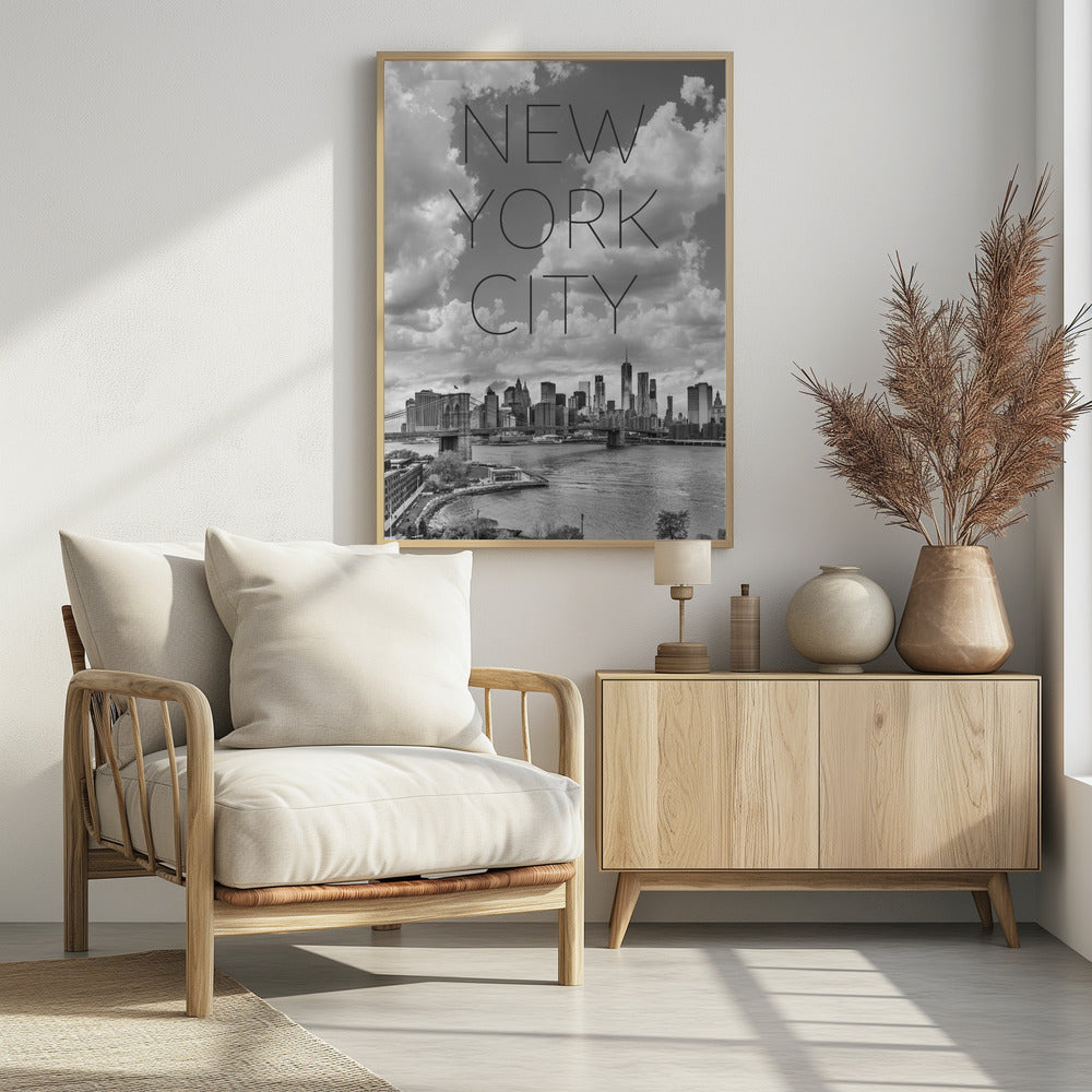 NYC Lower Manhattan &amp; Brooklyn Bridge | Text &amp; Skyline Poster