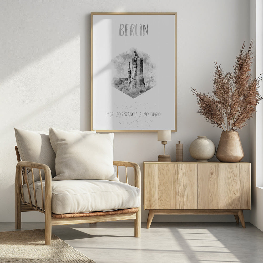 Coordinates BERLIN | monochrome watercolor Poster