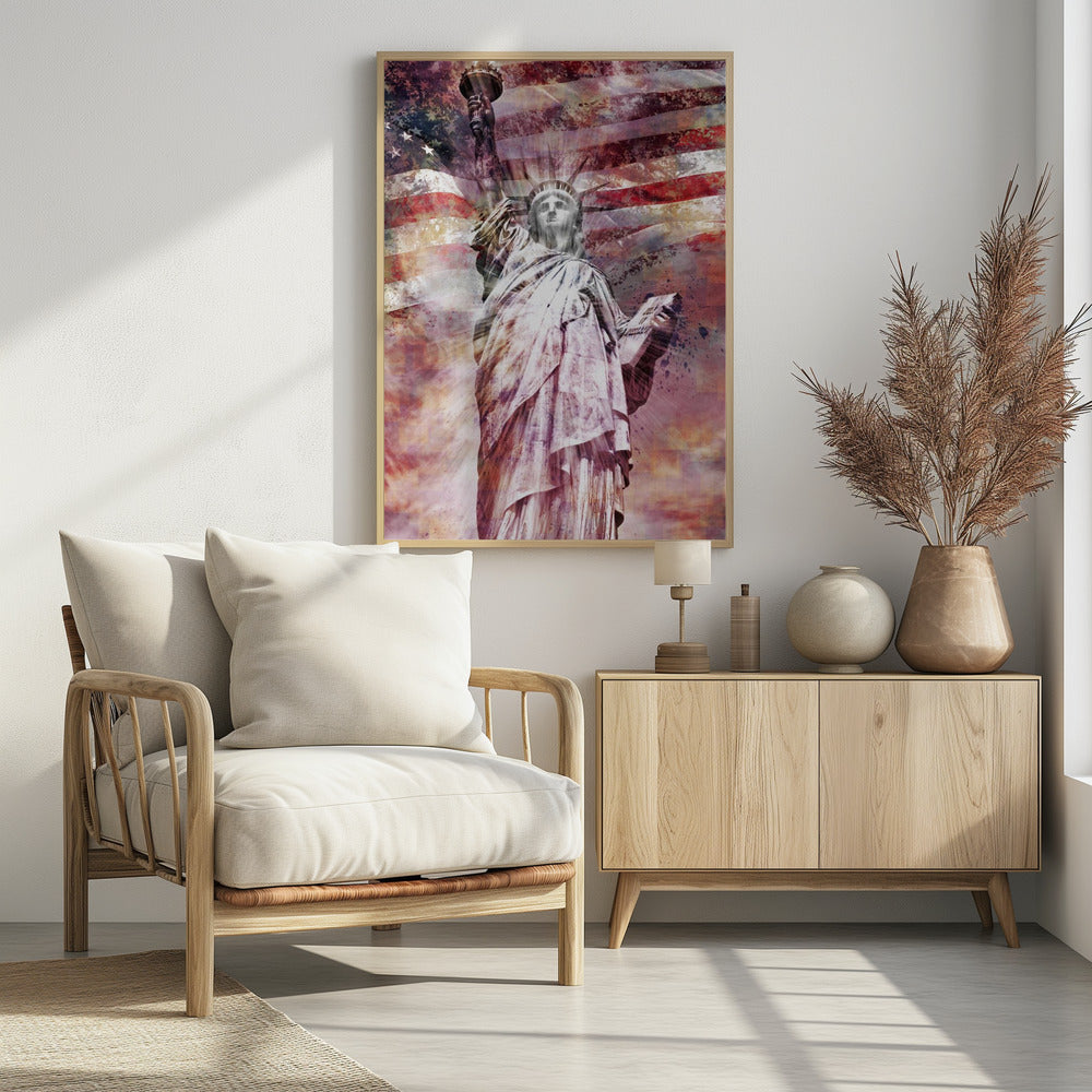 Modern Art STATUE OF LIBERTY - red Poster