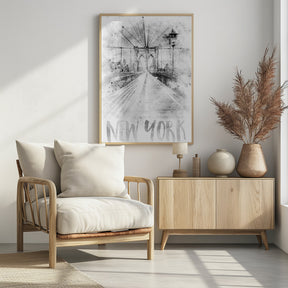 Monochrome Art NYC Brooklyn Bridge | watercolor Poster