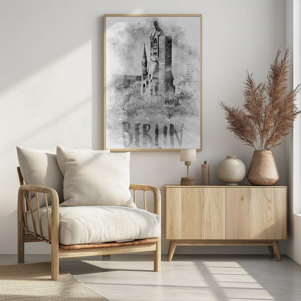 Monochrome Art BERLIN Kaiser Wilhelm Memorial Church | watercolor Poster