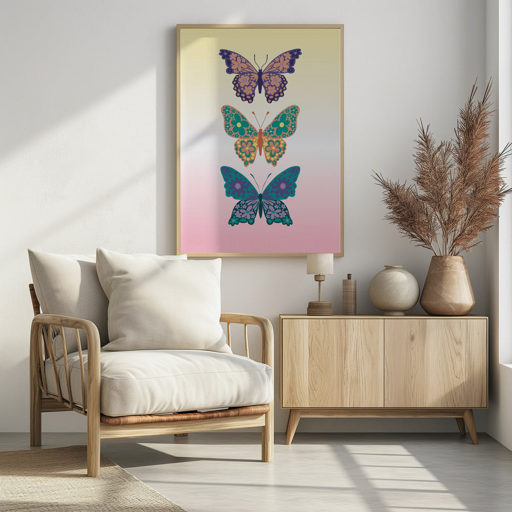 Colorful floral butterflies I Poster