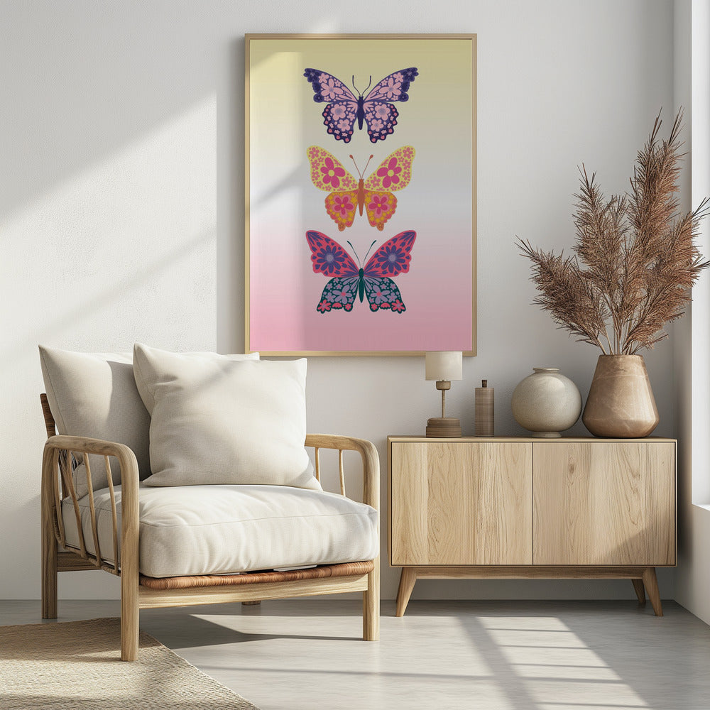 Colorful floral butterflies II Poster