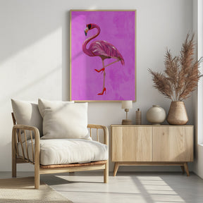 Flamingo in heels and heart glasses pink Poster