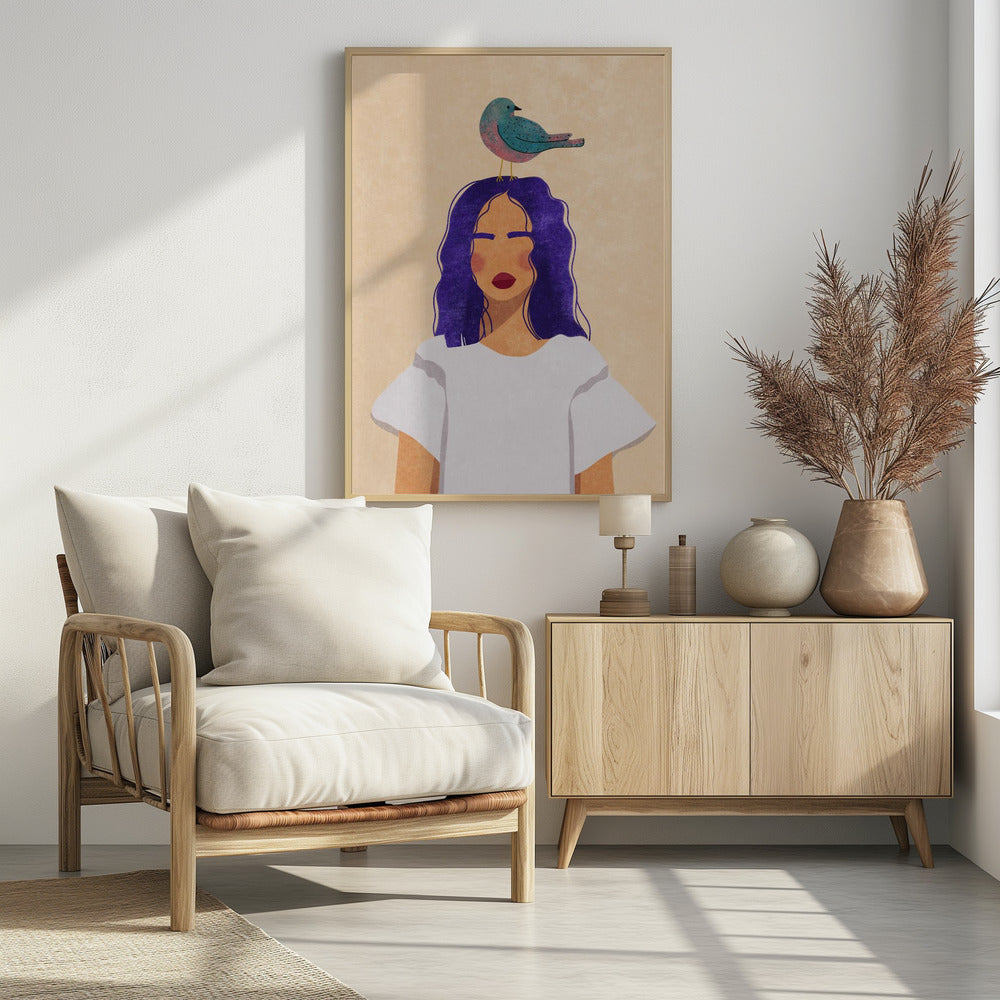 Girl with bird Poster