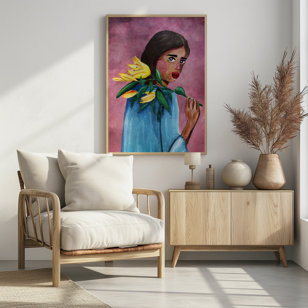 Woman With Lily Poster