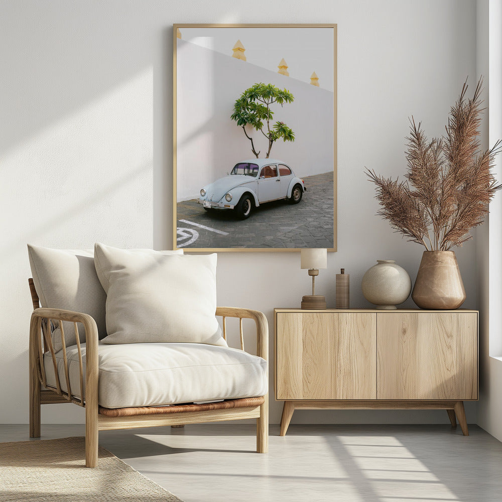 Pastel Volskwagen Beetle in the streets of Oaxaca Mexico Poster