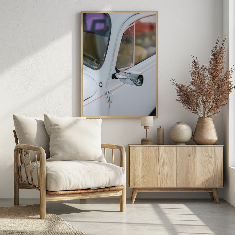 Pastel Volskwagen Beetle in the streets of Oaxaca Mexico Poster