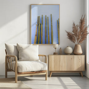 Tall Cacti on Blue | Oaxaca Mexico Travel Poster