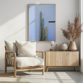 Tall Cacti on Blue | Oaxaca Mexico Travel Poster