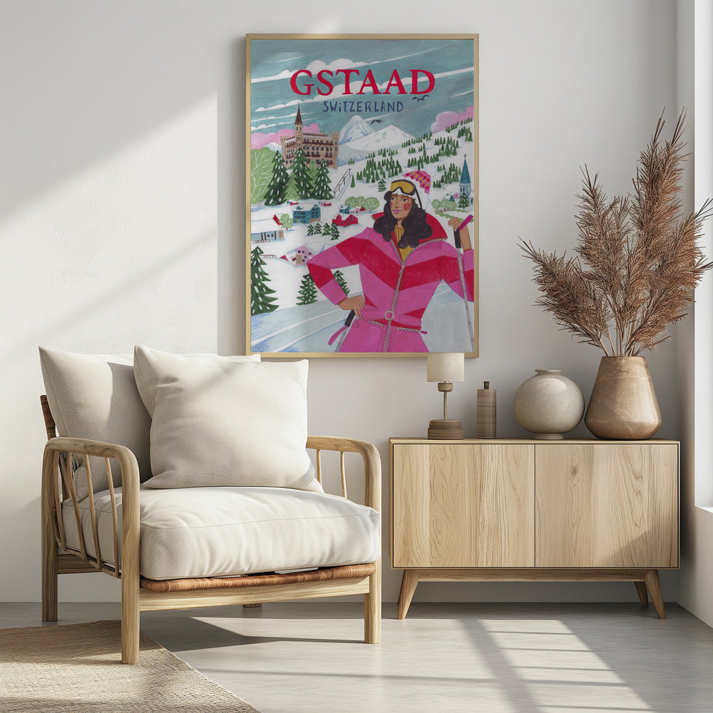 Travel Poster Woman in Gstaad, Switzerland Poster