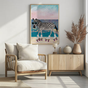 Zebra On Holiday Rollerksating Poster