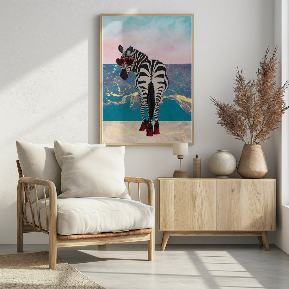 Zebar in heels on the beach Poster