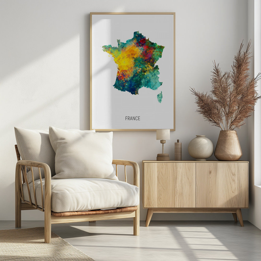 France Watercolor Map Poster