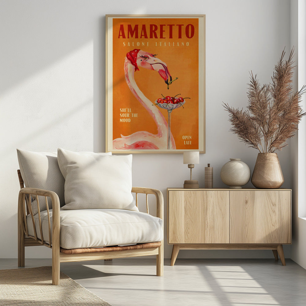 Amaretto Flamingo Art Deco Italian Cafe Travel Art Poster