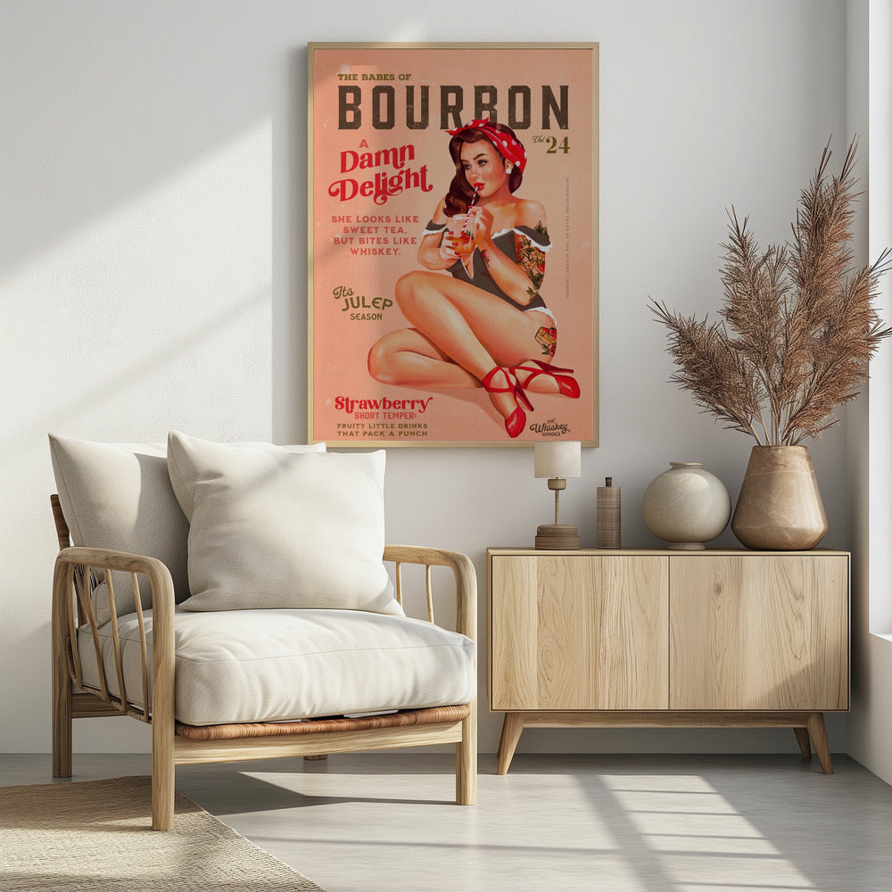 Bourbon Babes Vol 22 Vintage Pinup Girl Drinking A Cocktail Poster