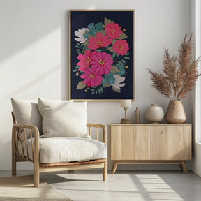 Flower Bouquet On Navy Poster