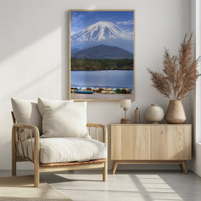 Picturesque Lake Shoji with striking Mount Fuji Poster