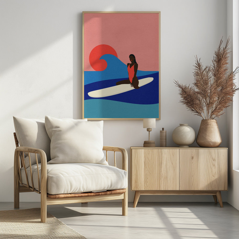 Girl On a Surfboard Poster