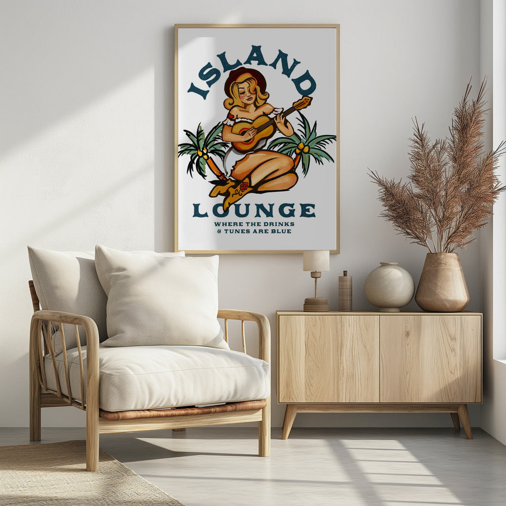 Island Lounge Tropical Pin Up Girl Playing Guitar Poster