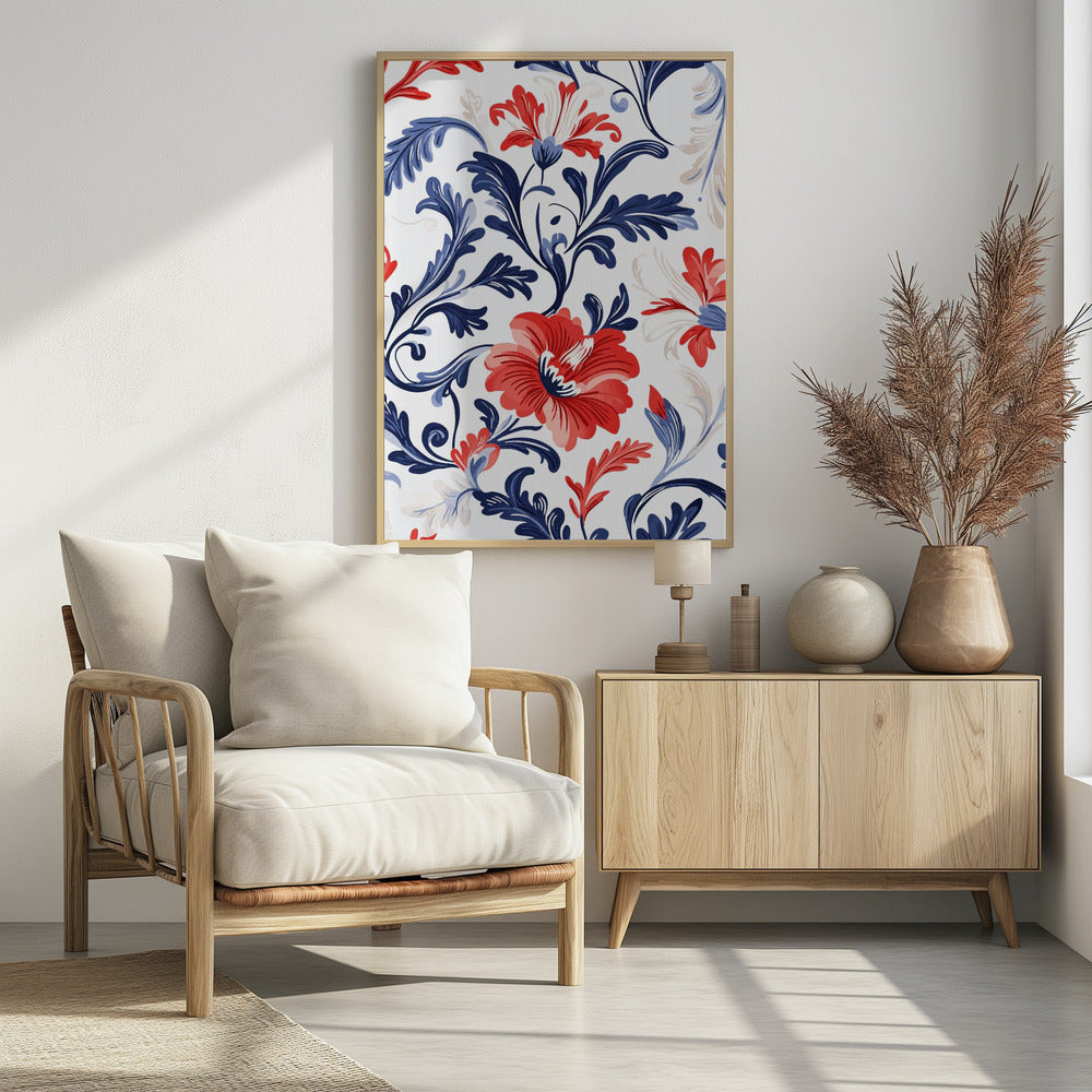 Floral In Blue and Red Poster