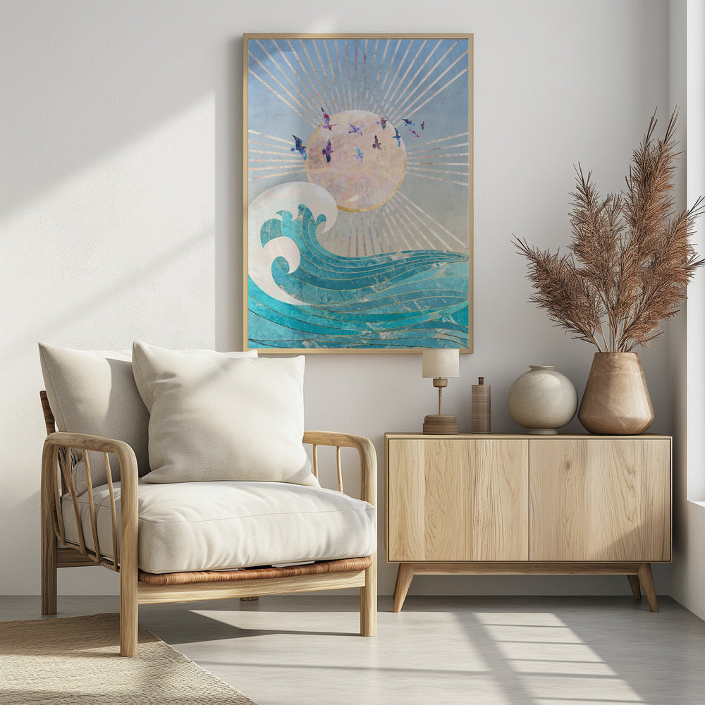 Sunset Golden Ocean Blue Poster