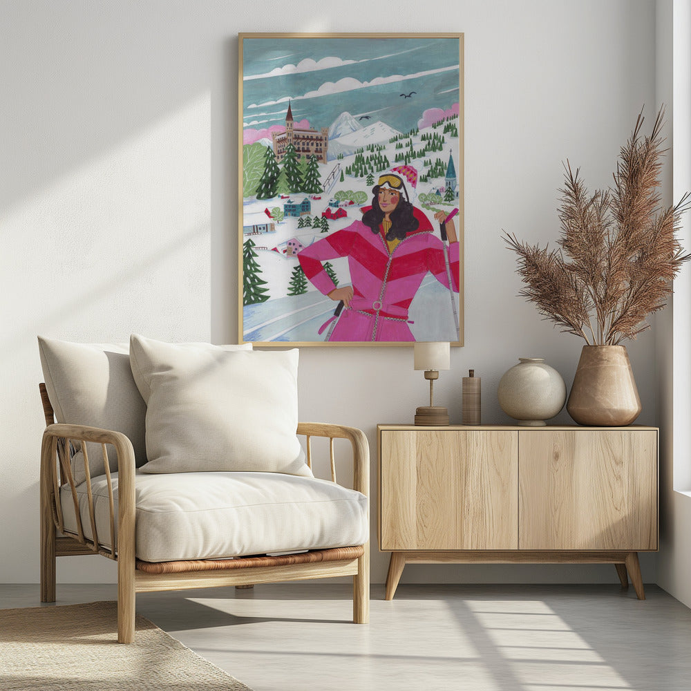 Winter Scene Woman Skiing Poster