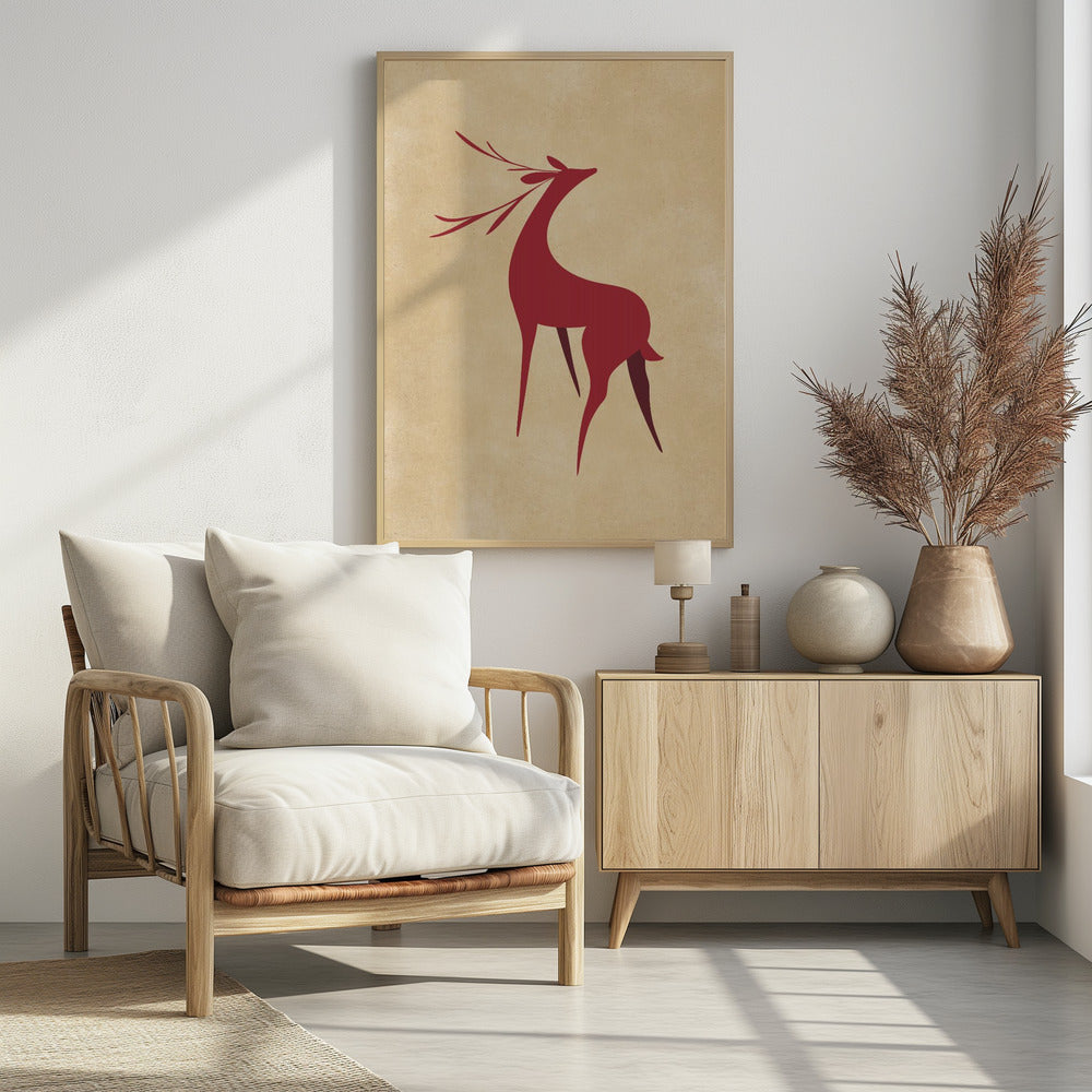 Stylized retro deer red/tan Poster