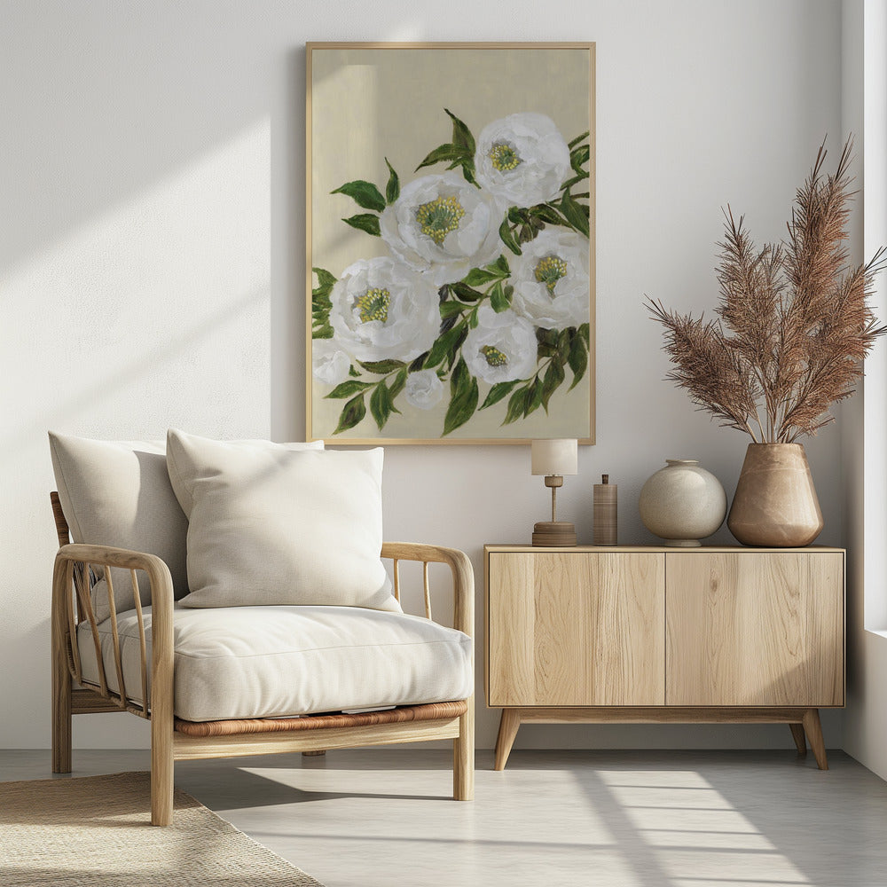 Evadne peonies in beige Poster