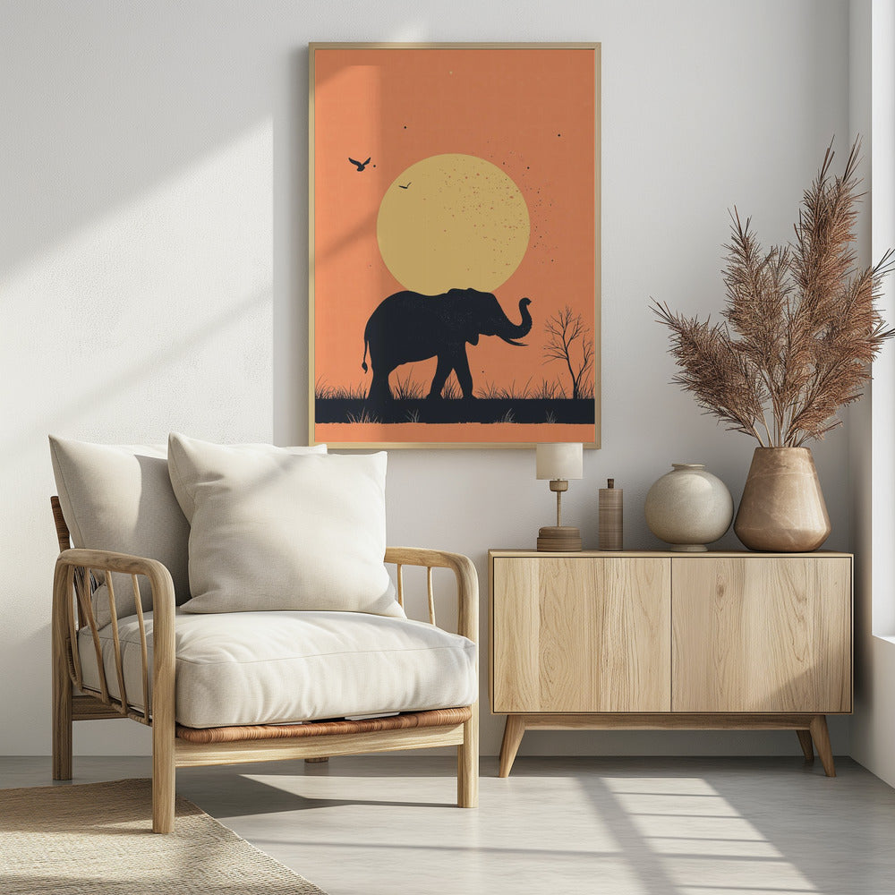 Elephant On the Savannah Poster