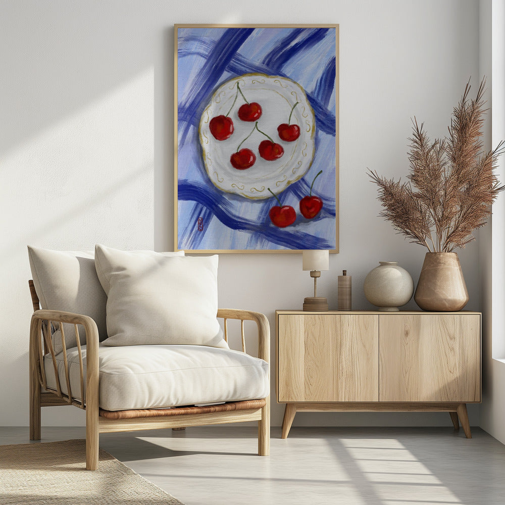 A Plate of Cherries Food Painting Poster