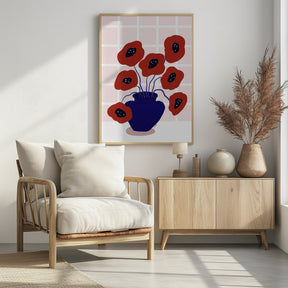 Red Poppies In a Vase Illustration Poster