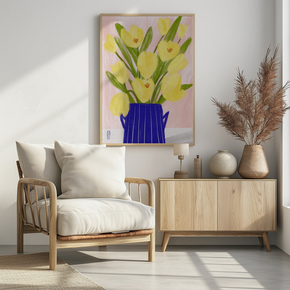 Yellow Tulips In a Vase Poster