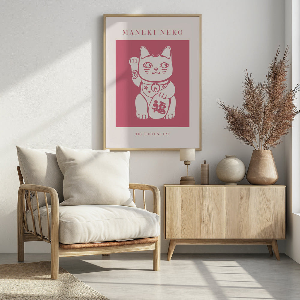 Maneki-neko Cat Pink Poster