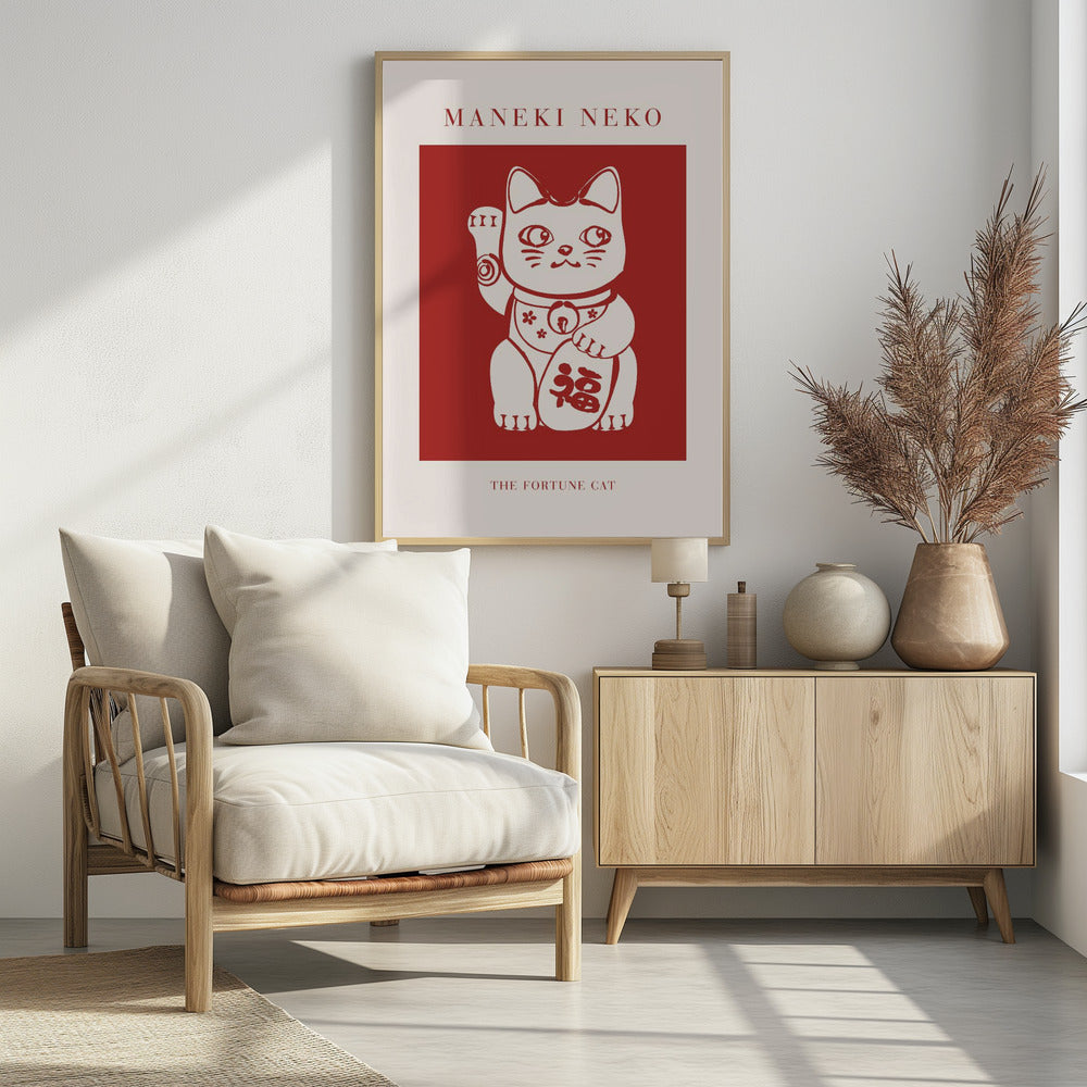 Maneki-Neko Cat Red Poster