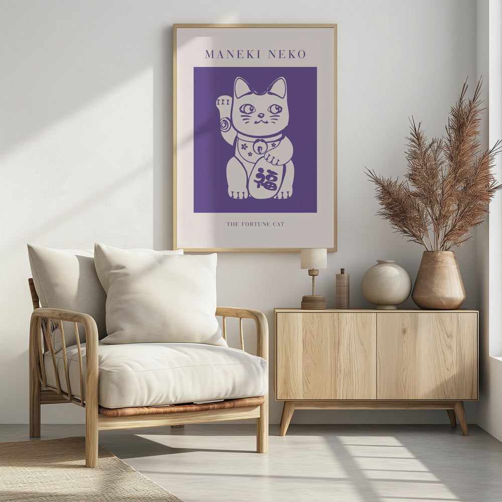 Maneki-neko Cat Purple Poster