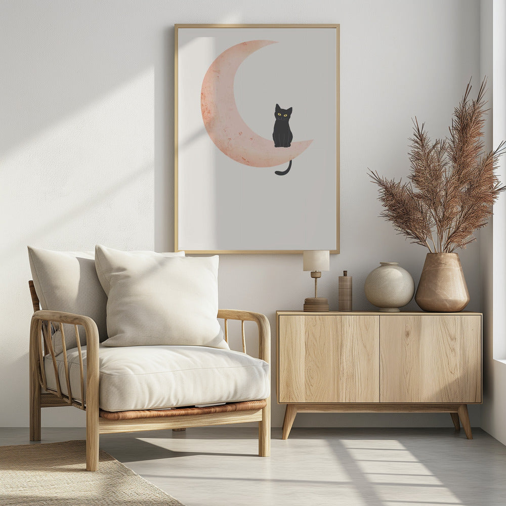 Cat Crescent Moon Poster