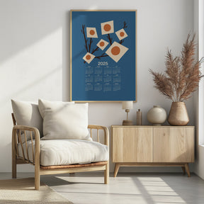 Sunburst Blossoms Blue 2025 Mid Century Calendar Poster