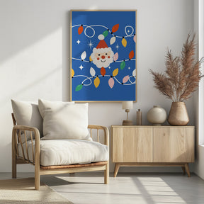 Holiday Christmas Santa Workshop Minimal Retro Blue Poster