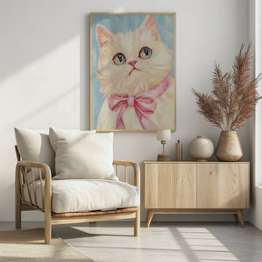 Pink Bow White Cat Poster